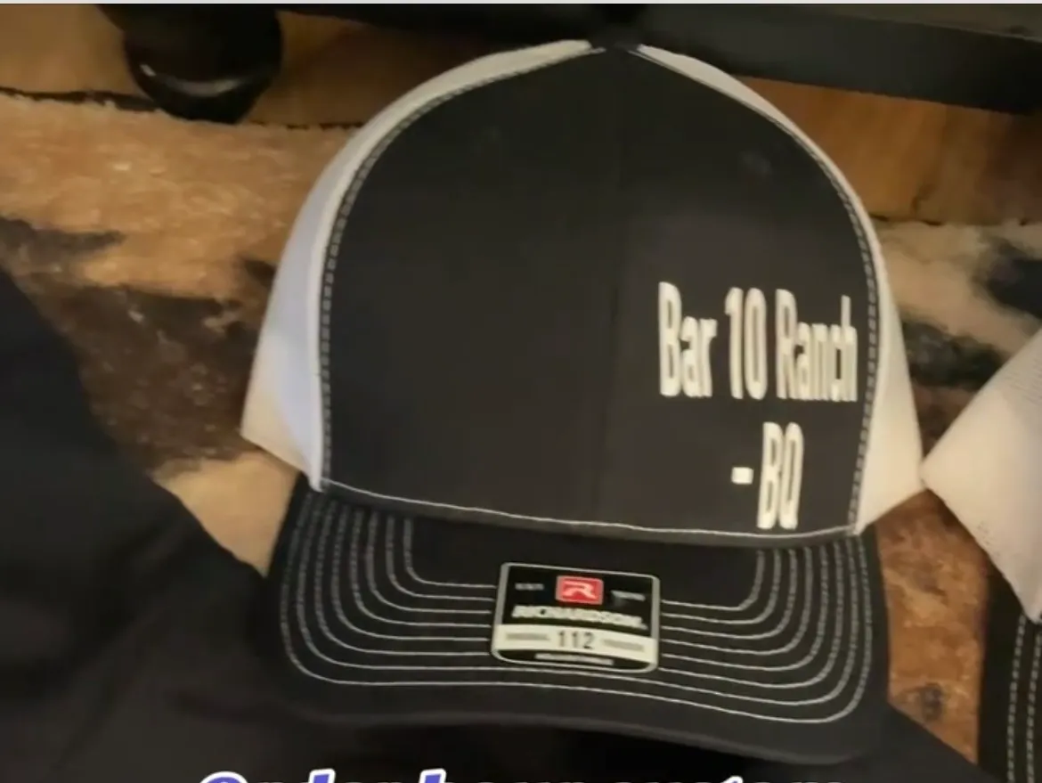 Baseball cap with "Bar 10 Ranch" text.