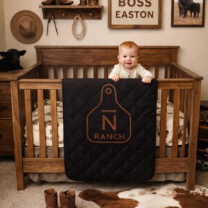 Custom ranch blanket with livestock brand logo