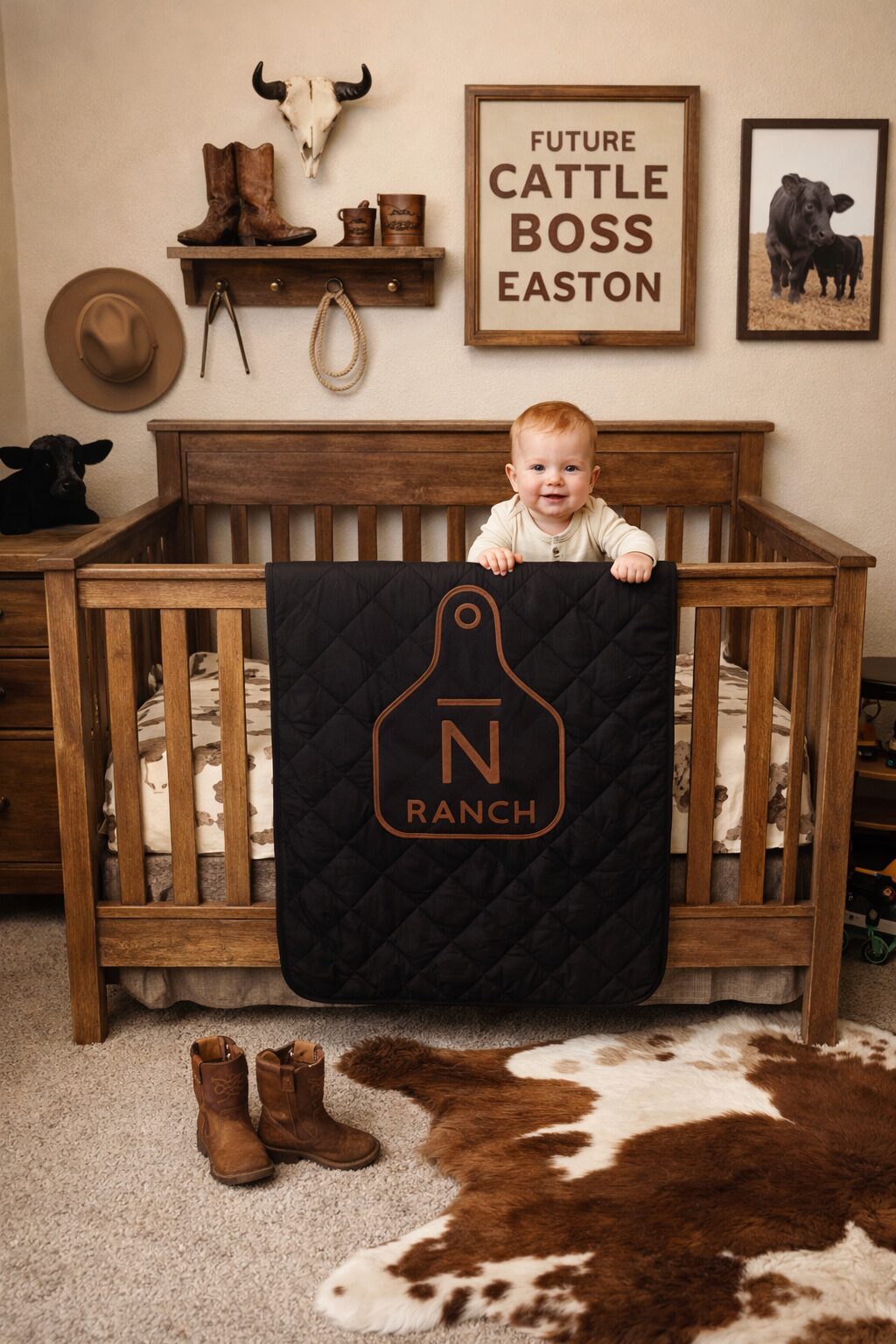 Custom ranch blanket with livestock brand logo